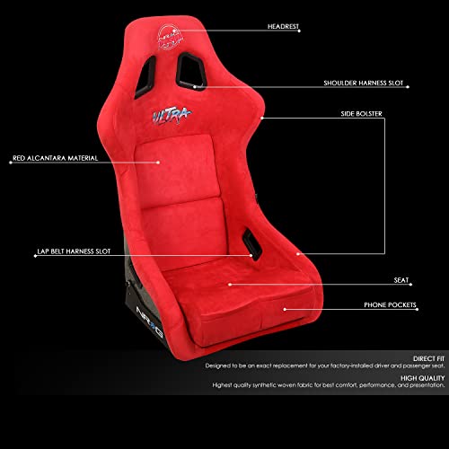 Nrg Innovations Nrg-Frp-302Rdl-Ultra Prisma Fixed Back Bucket Racing Seat W/Bottom Mount, Washed Up Light Red Seat/Gold Sparkle Back #TOP1
