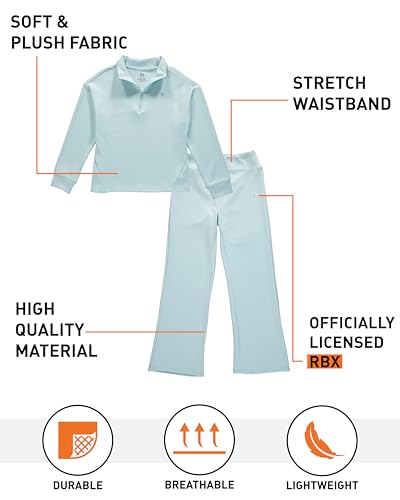 RBX Girls Active Flare Pants Set - 2 Soft Plush Flare Sweatpants and Pullover Quarter Zip Up Sweatshirt for Girls (7-12)2