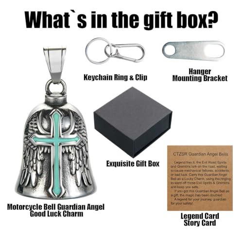 Image of Motorcycle Bell Guardian Angel Charm - Weather-resistant Good Luck Gremlin Bells With Gift Box, Legend Card, Keychain
