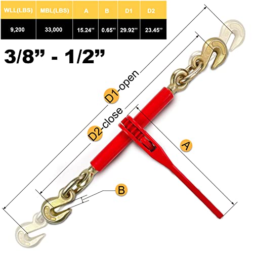 Image of 3 /8-1 /2 inch Ratchet Load Binder G70 9200Lbs for Flatbed Trailer, 4Pk | Drop forged carbon steel,9200lbs load, grab /slip hooks,zinc-dichromate rust-proof,secures cargo on flatbed /truck /trailer,4pk