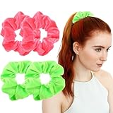 Neonfarbe der 80er: Die scrunchies haargummi für Damen haben eine klassische Neonfarbe, Neongrün und -pink verströmen eine nostalgische Retro-Atmosphäre der 80er, auch heute noch ist er ein klassisches Kleid