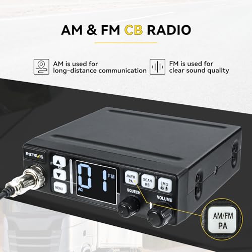 Retevis MB3 Portable CB Radio Kit with Antenna, AM/FM, PA Function, Automatic Noise Limiter, Long Range, Emergency Channel 9/19, VOX, 40-Channel Fixed-Mount for Truckers