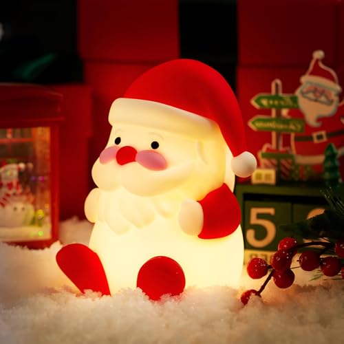 Image of Christmas Santa Claus Silicon Night Light, 3 Level Dimmable Bedside Touch Lamp, 7 Colour Changing Light, Rechargeable Lamp for Baby and Toddler for Boys, Girls and Children or Kids