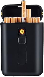 2 in 1 Rechargeable Flameless Windproof Electric USB Lighter Portable Pack 20pcs Regular Size Cigarettes Cigarette Case with Lighter Cigarettes Box (Color : Black)