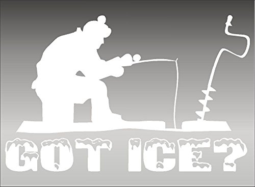 Got Ice/White / 8' Ice Fishing Winter Sports Fan Vinyl Vehicle Graphic Decal Sticker