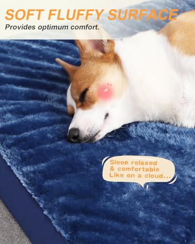Image of KSIIA Orthopedic Dog Bed for Small Dogs with Waterproof Lining, Blue, 23x17 | Deluxe Soft Plush Dog Crate Bed, Washable Pet Mat with Removable Cover & Egg Crate Foam for Small Dogs Sleeping & Relaxing