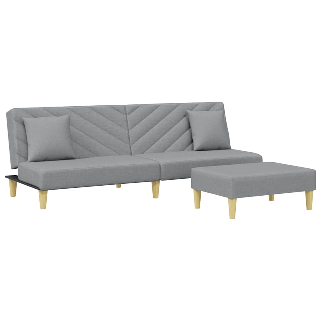 Sofa z funkcją spania 2-osobowa, jasnoszary materiał, z poduszką i podnóżkiem, regulowane oparcie, 200 x 84,5 cm, solidne wzornictwo do salonu