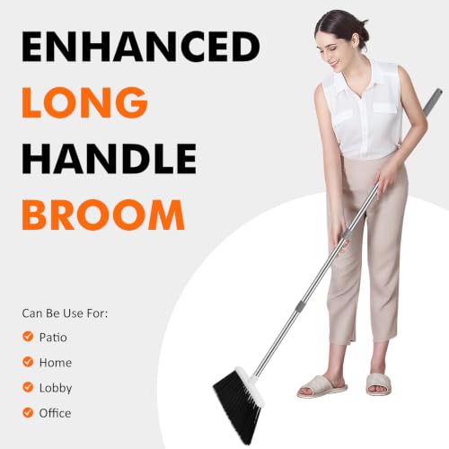Image of Heavy Duty Broom, 55 Inch Long Handle Outdoor Large Angle Brooms, Commercial Broom for Sweeping Indoor, for Home Garage Kitchen Office Courtyard Lobby Patio Lawn Concrete(Grey&White)