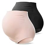 SUNNYBUY Women's Maternity High Waist Underwear Pregnancy Seamless Soft Hipster Panties Over Bump (1Black 1Skin-2pk XL)