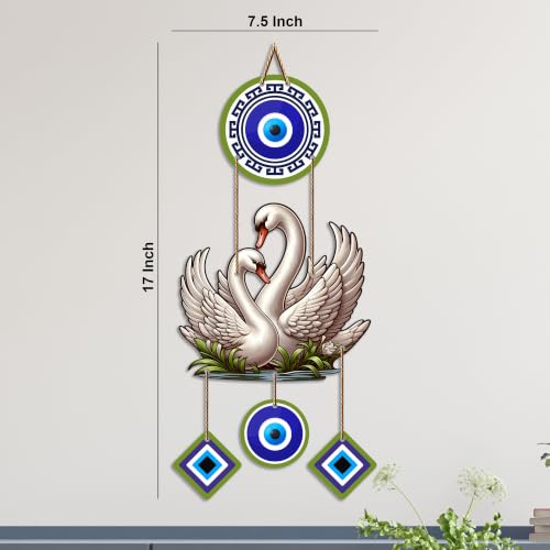 Image of Artvibes White Swan Couple Evil Eye Wall Hanging for Home Entrance & Main Door | Decorative Nazar Battu Vastu Decor for Living Room | Bedroom | Love Harmony Positive Energy Wall Accent (WH 85128N)