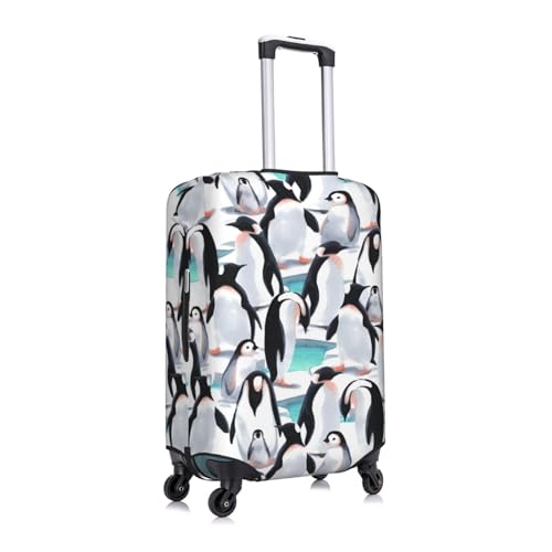 Watercolor Penguins Travel Luggage Cover Fits 18-32 Inch Luggage, Elastic Suitcase Cover Protector with Concealed Zipper for Wheeled Suitcase Tsa Approved3
