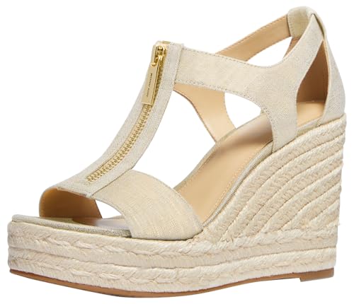 Michael Kors Women's Berkley Mid-Heel Wedge Sandal, Pale Gold, 7