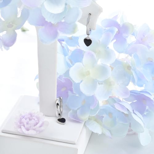 Generic Silver Heart Earrings for Women - Black Heart Hoop Earrings Dainty Minimalist Cute Love Dangle Earrings Hypoallergenic Small Huggie Earring Jewelry Gifts for Women Teen Girls for Mother's Day4