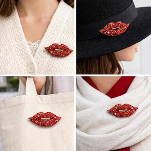 Image of KESYOO 3Pcs Red Lips Brooches for Women Rhinestone Enamel Lip Pin Set Sexy Fashion Jewelry Accessories for Party Clothes Bags 1.61X0.70X1.18In