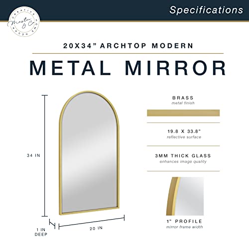 Image of MCS Master & Co. Metal Arch Mirror, 20x34, Brass, for Bathroom & Bedroom