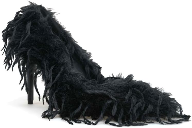 Richealnana Women's Fluffy Sexy Party High Heels Pointy Toe Slip On Stiletto Pumps Shoes - Image 5