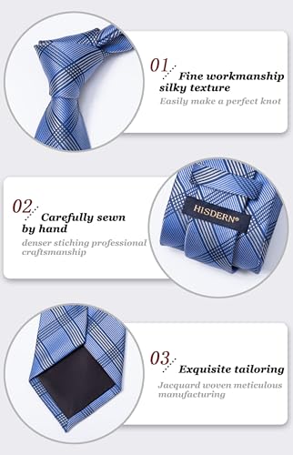 Image of HISDERN Ties for Men Formal Business Plaid Checked Mens Ties and Pocket Square Set Classic Wedding Necktie Handkerchief