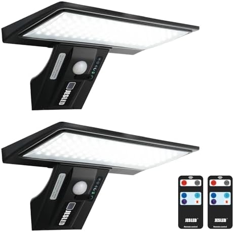 JESLED Solar Lights Outdoor, 2 Pack 90 LED Solar Motion Sensor Security Lights Waterproof 2600mAh,USB Charging, for Garden Fence Door Yard Garage Pathway
