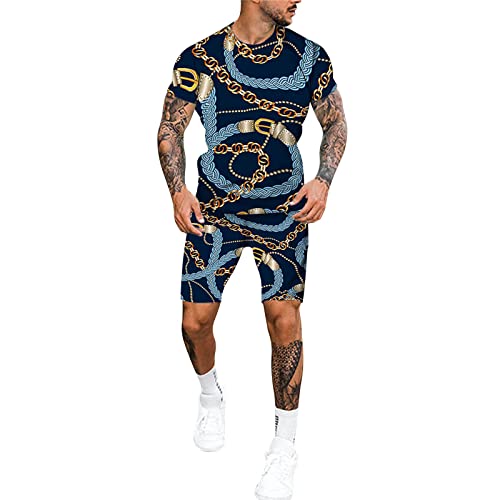 QWUVEDS Traje deportivo de verano de secado rápido 3D de manga corta para hombre playa tropical hawaianSS body pantalones cortos deportivos traje deportivo traje de casa para hombre 2 piezas manga