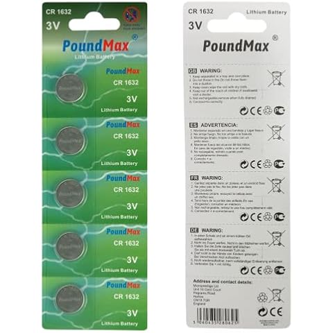 PoundMax CR 1632 Batteries 3v Lithium Button Cell Battery Combo Pack - 5 Count Cover