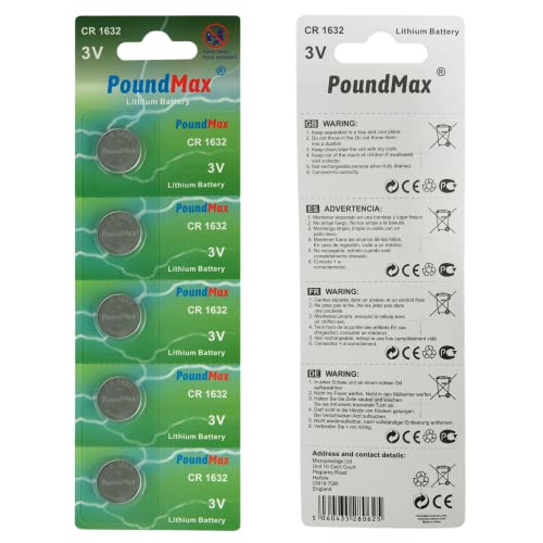 Baterías PoundMax CR1632 3V Litio botón 5 unidades