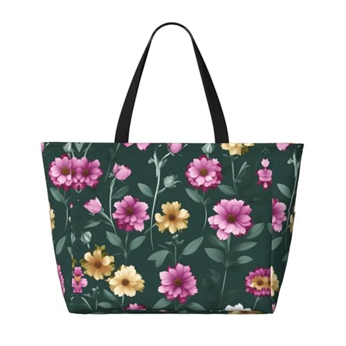 Beautiful purple flowers Printed beach travel bag, perfect for shopping bags, swimming pools, gyms, travel shopping, large capacity beach bag with zipper,2