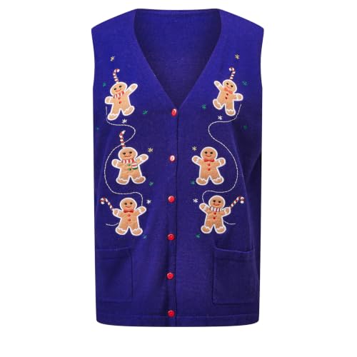 Image of KMBANGI Women Christmas Button Sweater Vest Embroidery Sleeveless Cardigan