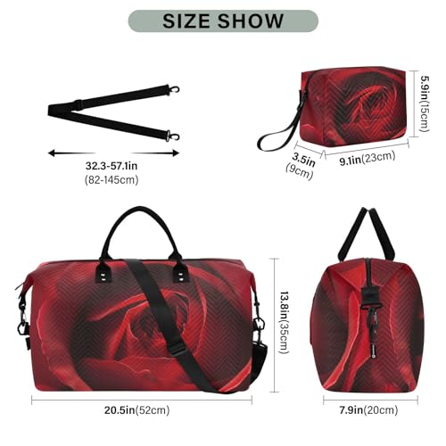 Large Travel Duffel Bag, Red Rose Closeup Sports Tote Gym Bag, Shoulder Weekender Overnight Bag for Women Men, Carry On Luggage with Toiletry Bags3