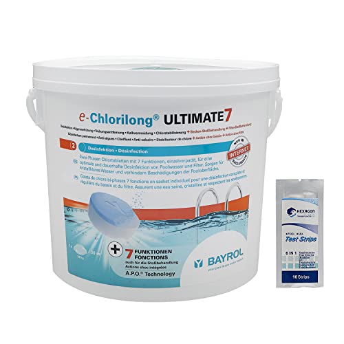 BAYROL e.CHLORILONG Ultimate 7 Galet 300g - 4,8kg | Chlore Lent Stabilisé Multiaction - Désinfection Régulière Multifonction avec Action Choc - Dissolution...