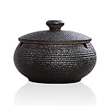 Lependor Ceramic Ashtray with Lids,Windproof,Cigarette Ashtray for Indoor or Outdoor Use，Ash Holder for Smokers,Desktop Smoking Ash Tray for Home Office Decoration - Black