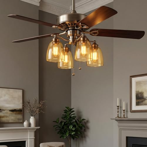 Image of 6-Pack Clear Amber Glass Shade Replacements, Ceiling Fan Light Covers Glass Globes Lampshades for Chandelier Vanity Lights Wall Sconces Pendant Light, 1.61 inch Fitter Size, 5 inch high x 4.7 inch diameter