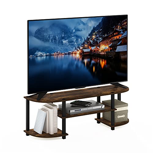 Image of Furinno Turn-S-Tube Wide TV Entertainment Center, Amber Pine /Black | Toolless Entertainment Center with Open Storage Shelves, Media Console Table with Soundbar Shelf for Living Room, Bedroom