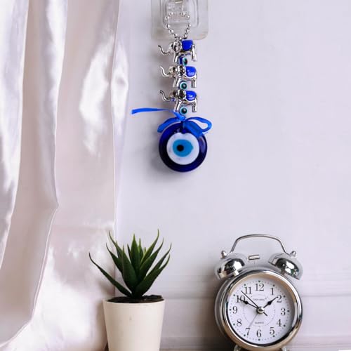 Image of 3 Elephant Evil Eye Wall Hanging for Home Entrance | Nazar Battu Vastu Hanging Decor | Protection Charm for Positive Energy, Good Luck & Spiritual Gifting