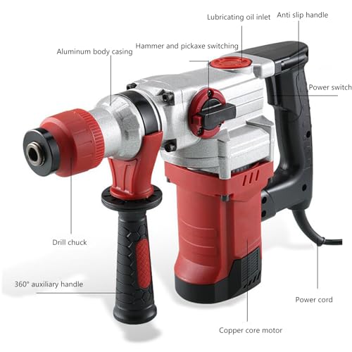 Martillo Demoledor Eléctrico de 2200W para Concreto, de Alta Resistencia, con Mango Giratorio 360° para Zanjas y Demolición de Muros