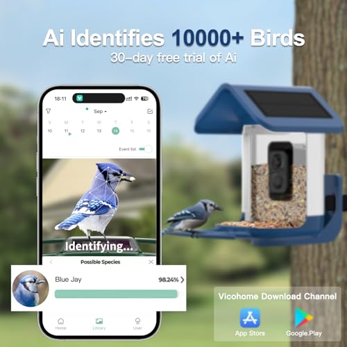 Bird Feeder with Camera Solar Powered : Smart Camera Bird Feeder 2K Live Feed Cam for Outdoor Backyard - AI Identify Auto Capture Videos Pictures, Gifts for Birdlover Mom Dad, 2.4GHz WiFi - Image 6