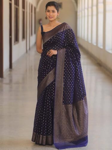 Image of Women's Soft Pure Silk Banarasi Saree and Unstitched Blouse Piece with Jacquard Zari Woven | Saree for Women