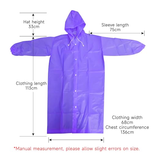 Rain Coat Poncho for Adult, 2 Pack Women Men Reusable Raincoats Emergency with Hood and Drawstring Purple3