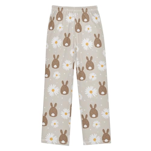 Bunny Butt Daisy Flower Boys Long Pants Soft Trousers Elastic Waist Kids Lounge Bottoms with Pockets S-XL