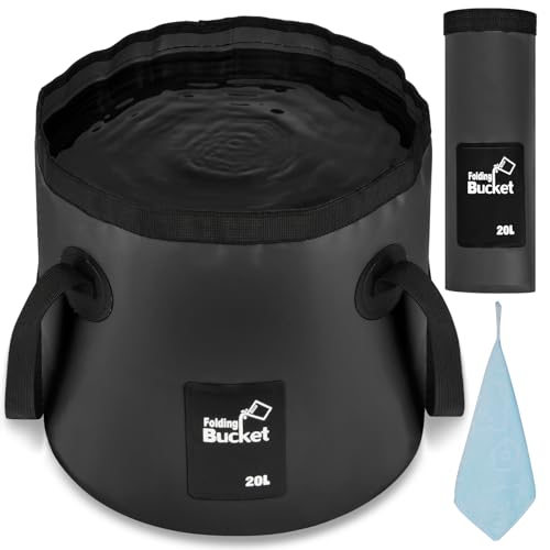 Flintronic Faltbarer Eimer Outdoor Faltschüssel 20L, Platzsparend Outdoor Falteimer, Faltbarer Fischeimer, Aus Langlebigem Planen Gewebe, Als Sandkasten Camping Eimer, Spülschüssel, Schwarz