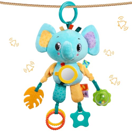 Image of Baby Car Seat Toys for 0-6 Months, Baby Hanging Toys 0-6-12-18 Months for Stroller Crib Gym or CarSeat, with Teether Rattle & Tummy Time Mirror, Sensory Toys, Boy Girl Gifts