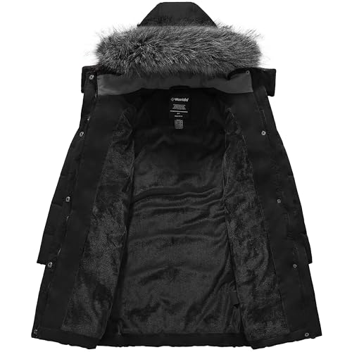 Image of wantdo Girls Winter Coats Long Puffer Jackets Fleece Lined Removable Hood | Detachable Faux Fur, 5000mm Waterproof, Zippered Pockets, Machine Washable
