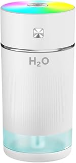 Dricar Mini Humidificateur d'Air, 240ML Portable Humidificateur d'Air Bébé, Arrêt Automatique, 7 Couleurs LED Veilleuse Humidificateur Sans Fil pour Maison Chambre à Coucher Voiture Bureau (Blanc)