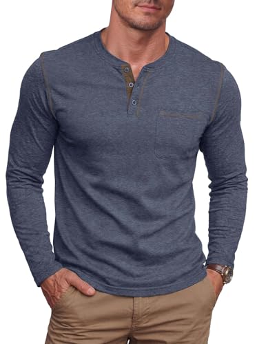 NITAGUT Mens Long Sleeve Henley Shirts Slim Fit Cotton T-Shirt with Pocket