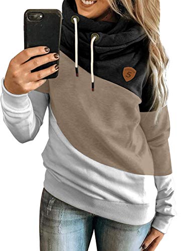 Happy Sailed Women's Pullover Long Sleeve Fall Hoodies Color Block Tunics Loose Casual Sweatshirts Black XL