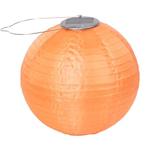 Allsop Home and Garden Soji Original 10” Round LED Outdoor Solar Lantern, Handmade with Weather-Resistant UV Treated Nylon, Stainless Steel Hardware, Auto sensor on/off, Chinese Style Globe Light, Orange (1-count)