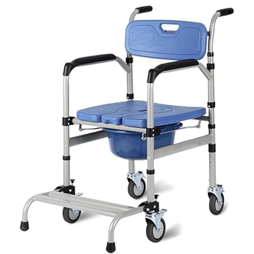 QJWM Sedia da Doccia per Sedia a rotelle per WC per Anziani Sedia da Doccia Regolabile in Altezza con Ruote Sedia da Toilette Mobile con braccioli e Schienale A