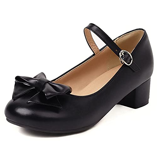 KOKOMOMO Womens Cute Lolita Cosplay Shoes Bow Mary Jane Shoes Mid Block Heel Pump