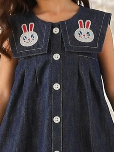 Image of superminis Girls Denim Solid Color Half Sleeves Dress with Embroidered Pocket (1 Dress)