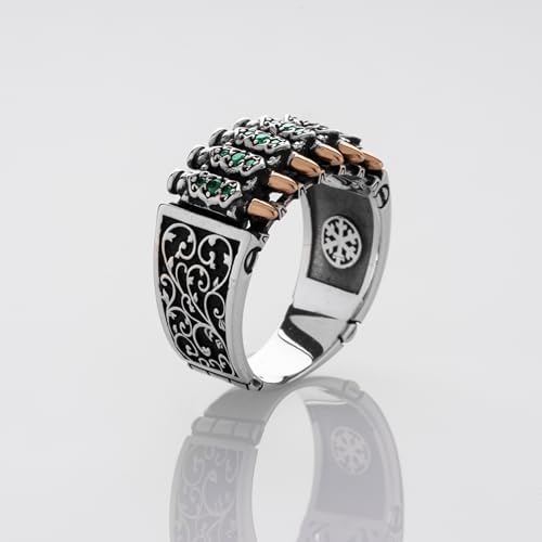 (YEŞİL) 925 Ayar Gümüş Yüzük Kurşun Tasarım Alyans Yüksek Kaliteli Nakışlı Erkek Takı Mücevher (20) - Görsel 4