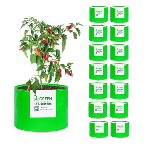 Image of HDPE Grow Bags for Plants 15X9 Inch (Pack of 15) | 260 GSM Heavy Duty UV-Protected Round Green Colour Plant Bags for Terrace and Vegetable Gardening | Strong & Reusable|